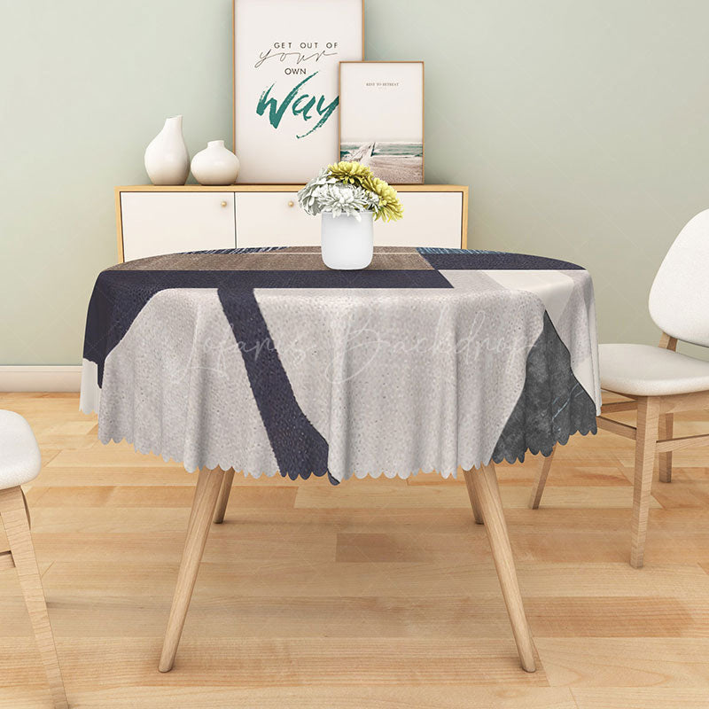 Lofaris Modern Geometric Patchwork Round Tablecloth in Brown and Gray for Neutral Contemporary Decor