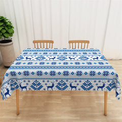 Lofaris Modern Geometric Rectangle Tablecloth Navy Blue with White Pattern Abstract Dining Table Cover Decor