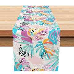 Lofaris Modern Geometric Table Runner with Tropical Palm Leaves for Contemporary Kitchen and Summer Party Decor