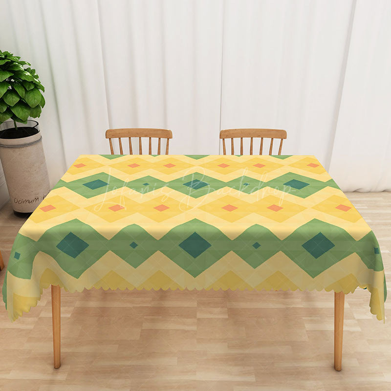 Lofaris Modern Geometric Tablecloth in Yellow and Green for Contemporary Kitchen Mid-Century Style Decor