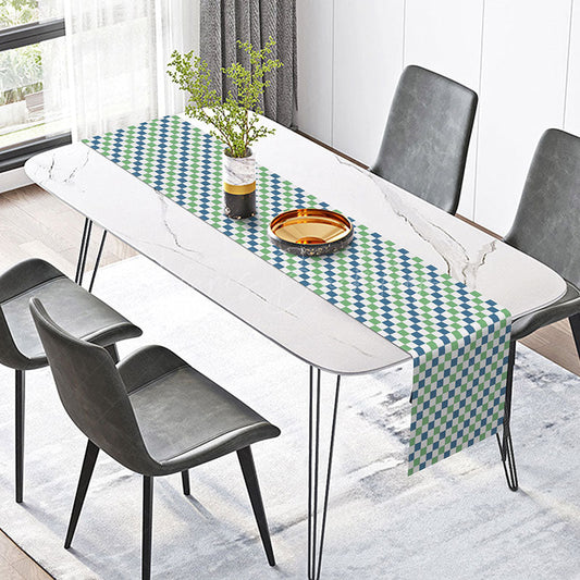 Lofaris Modern Gingham Table Runner in Green and Blue Contemporary Plaid for Everyday Kitchen Dining