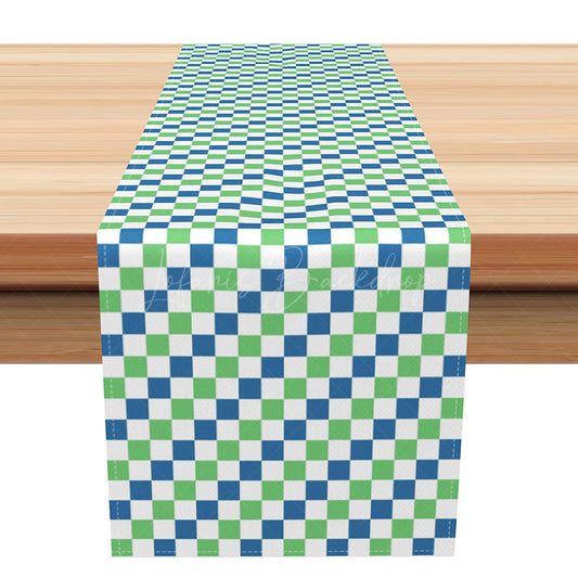 Lofaris Modern Gingham Table Runner in Green and Blue Contemporary Plaid for Everyday Kitchen Dining
