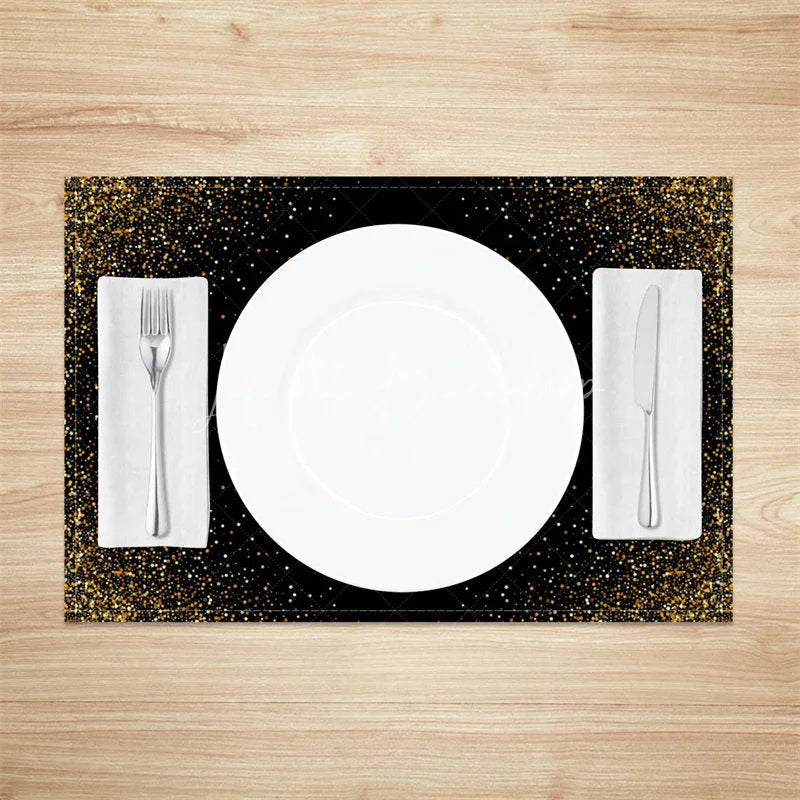 Lofaris Modern Gold Glitter Edge Set of 4 Placemats Elegant Abstract Design for Wedding and Holiday Parties