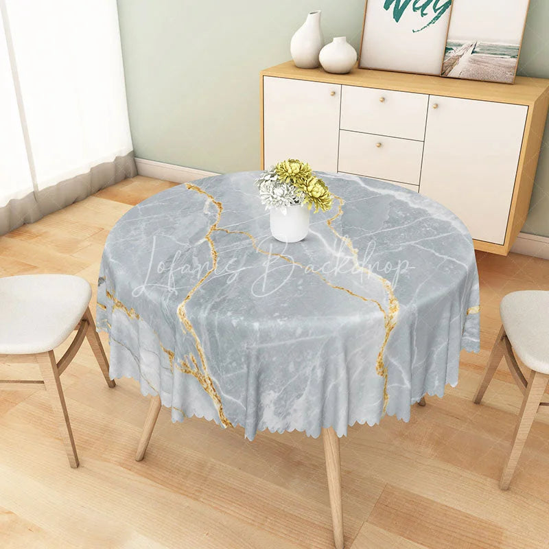 Lofaris Modern Gray and Gold Marble Round Tablecloth for Elegant Luxury Kitchen Dining Room Decor
