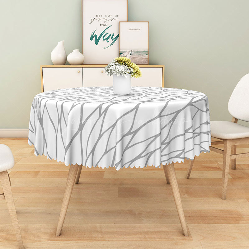 Lofaris Modern Gray and White Geometric Stripe Round Tablecloth for Neutral Contemporary Kitchen Decor