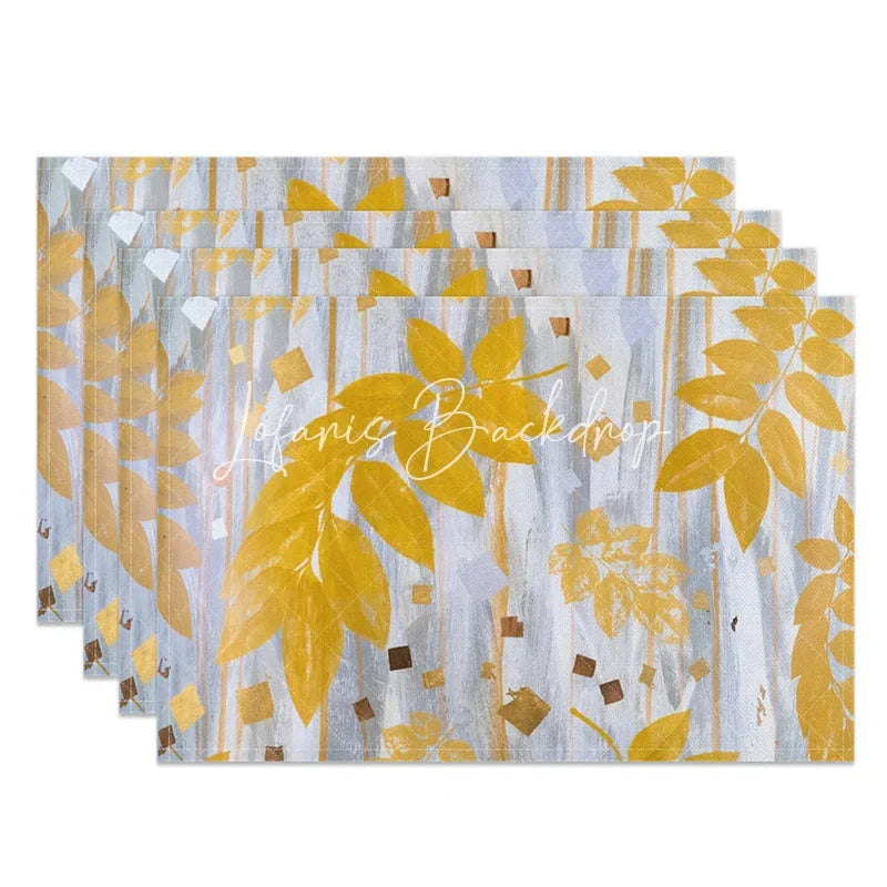 Lofaris Modern Gray and Yellow Leaf Pattern Set of 4 Placemats for Contemporary Fall Autumn Kitchen Decor