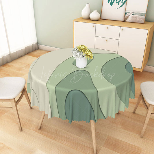 Lofaris Modern Green and Beige Stripe Round Tablecloth for Neutral Earth Tone Kitchen Dining Decor