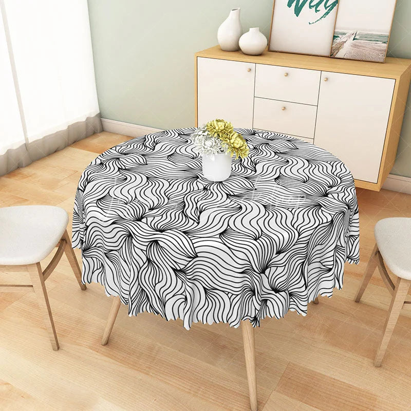 Lofaris Modern Green and White Geometric Round Tablecloth for Contemporary Minimalist Spring Dining Decor