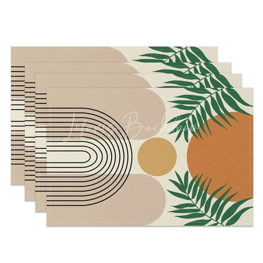 Lofaris Modern Green Leaf Stripe Geometric Set of 4 Placemats for Botanical and Contemporary Kitchen Decor