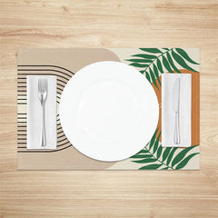 Lofaris Modern Green Leaf Stripe Geometric Set of 4 Placemats for Botanical and Contemporary Kitchen Decor