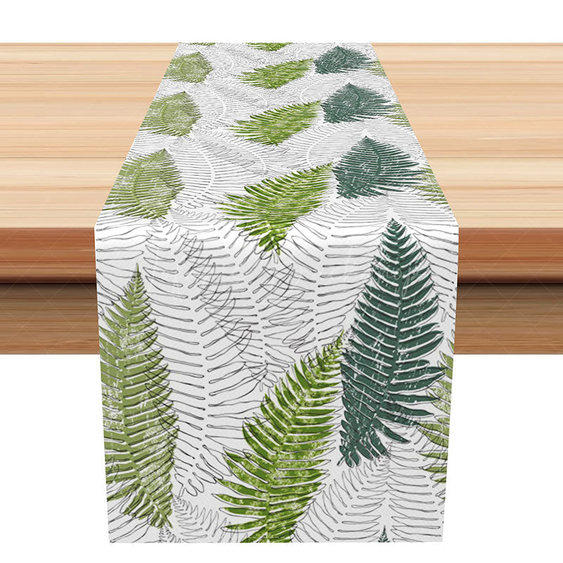 Lofaris Modern Green Leaf Table Runner with Abstract Lines Minimalist Botanical Design Fresh and Chic Kitchen Decor