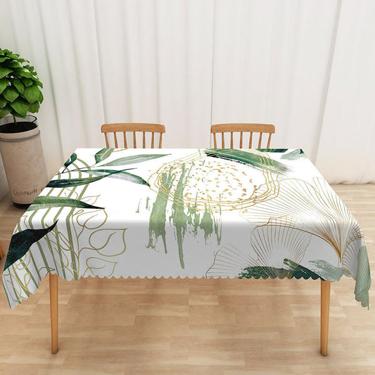 Lofaris Modern Green Leaf Tablecloth on White for Minimalist Botanical and Scandinavian Style Kitchen Decor