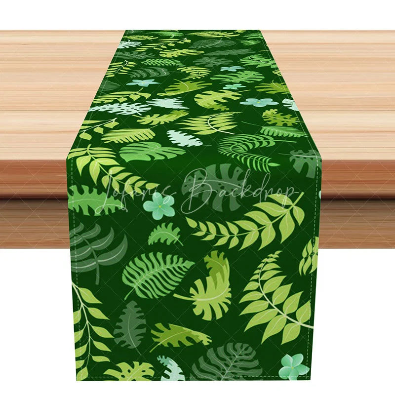 Lofaris Modern Green Tropical Leaf Table Runner Botanical Print for Summer Kitchen and Outdoor Dining Decor