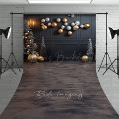 Lofaris Modern Grey and Gold Christmas Sweep Backdrop Floating Ornaments with Marble Floor Elegant Holiday Decor