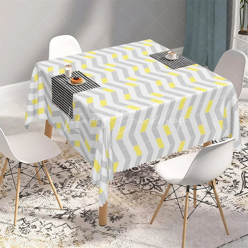 Lofaris Modern Grey and Yellow Chevron Rectangle Tablecloth Geometric Interlocking Block Pattern Table Cover