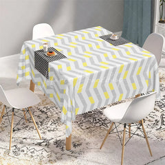 Lofaris Modern Grey and Yellow Chevron Rectangle Tablecloth Geometric Interlocking Block Pattern Table Cover