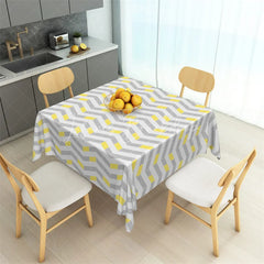 Lofaris Modern Grey and Yellow Chevron Rectangle Tablecloth Geometric Interlocking Block Pattern Table Cover