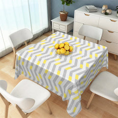 Lofaris Modern Grey and Yellow Chevron Rectangle Tablecloth Geometric Interlocking Block Pattern Table Cover