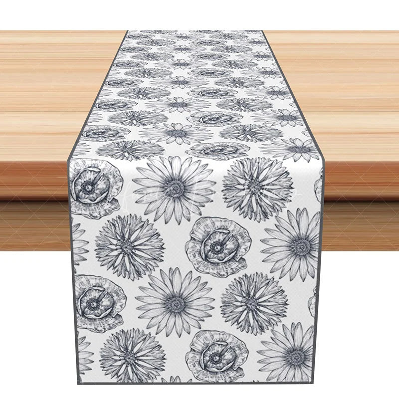 Lofaris Modern Grey Floral Table Runner with Daisy Silhouette Minimalist Farmhouse Kitchen Dining Decor