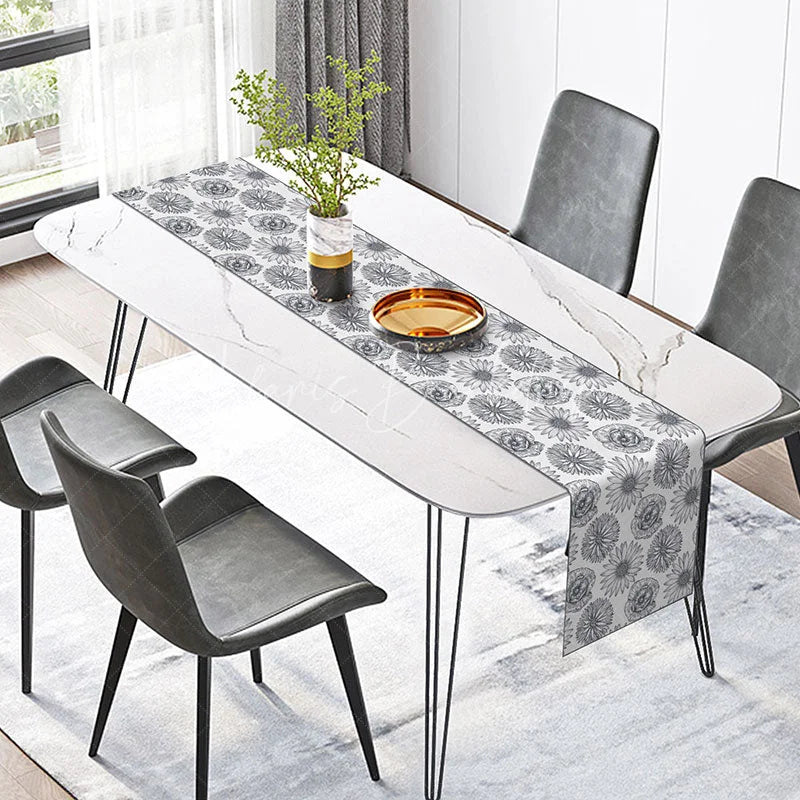 Lofaris Modern Grey Floral Table Runner with Daisy Silhouette Minimalist Farmhouse Kitchen Dining Decor