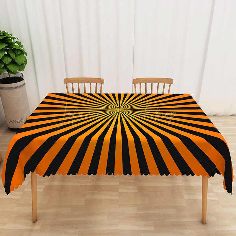 Lofaris Modern Halloween Rectangle Tablecloth with Orange and Black Stripes for Festive Spooky Party Decor