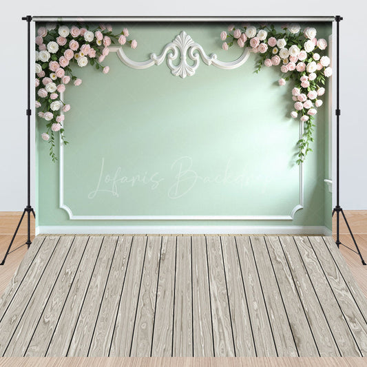 Lofaris Modern Light Green Floral Wall Combo Set Backdrop