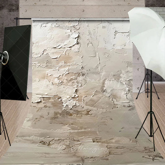 Lofaris Modern Minimalist Abstract Textured Beige and Cream Plaster Effect Sweep Backdrop for Professional Photography Studio