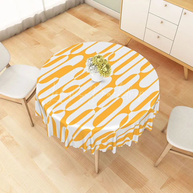 Lofaris Modern Orange and White Abstract Pattern Round Tablecloth for Contemporary Vibrant Kitchen Decor