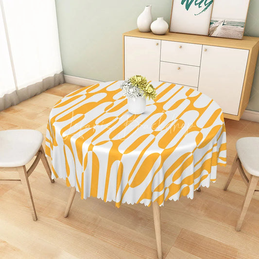 Lofaris Modern Orange and White Abstract Pattern Round Tablecloth for Contemporary Vibrant Kitchen Decor