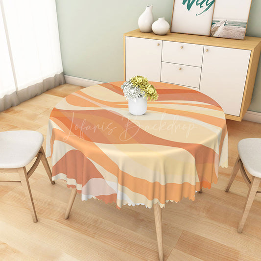 Lofaris Modern Orange Wavy Stripe Round Tablecloth for Retro 70s and Abstract Contemporary Kitchen Decor
