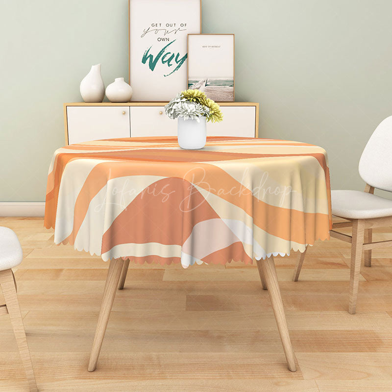 Lofaris Modern Orange Wavy Stripe Round Tablecloth for Retro 70s and Abstract Contemporary Kitchen Decor