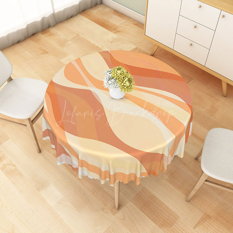 Lofaris Modern Orange Wavy Stripe Round Tablecloth for Retro 70s and Abstract Contemporary Kitchen Decor