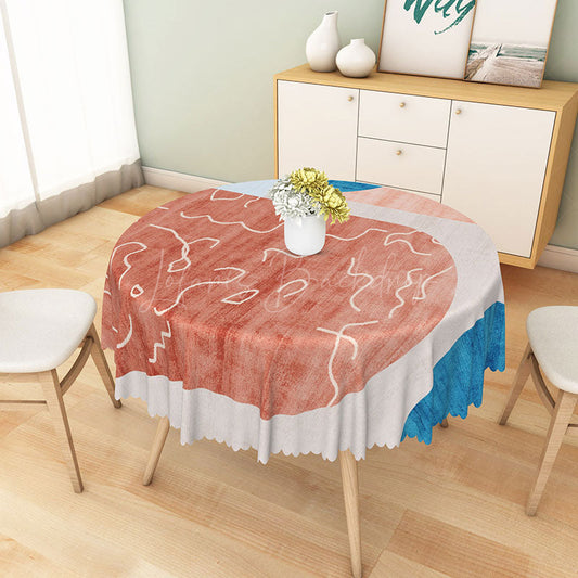 Lofaris Modern Patchwork Round Tablecloth in Red Blue and Gray for Abstract Contemporary Decor