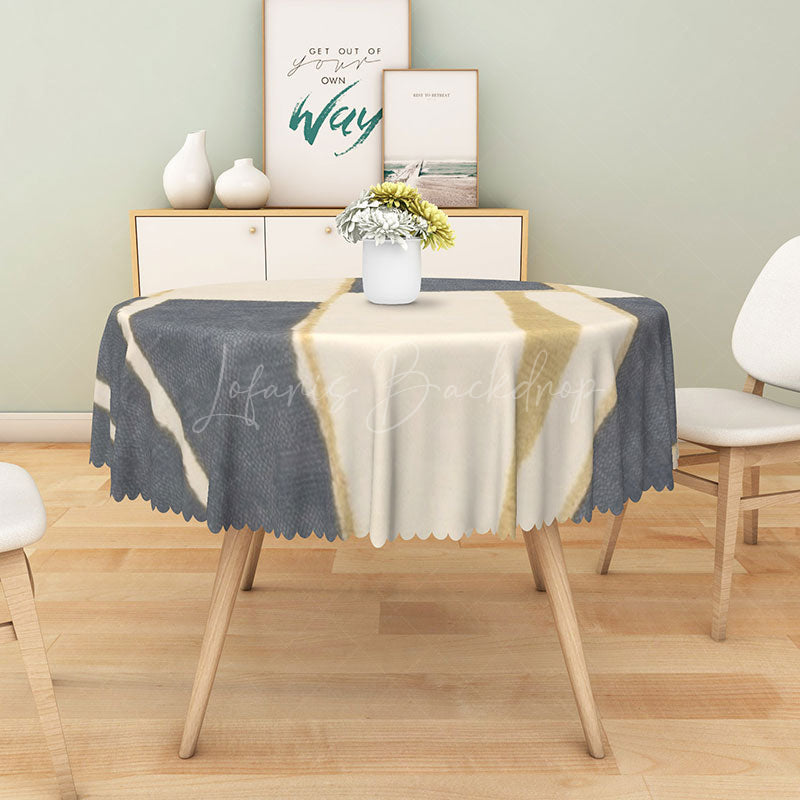 Lofaris Modern Patchwork Round Tablecloth in White Gray and Yellow for Contemporary Kitchen Decor