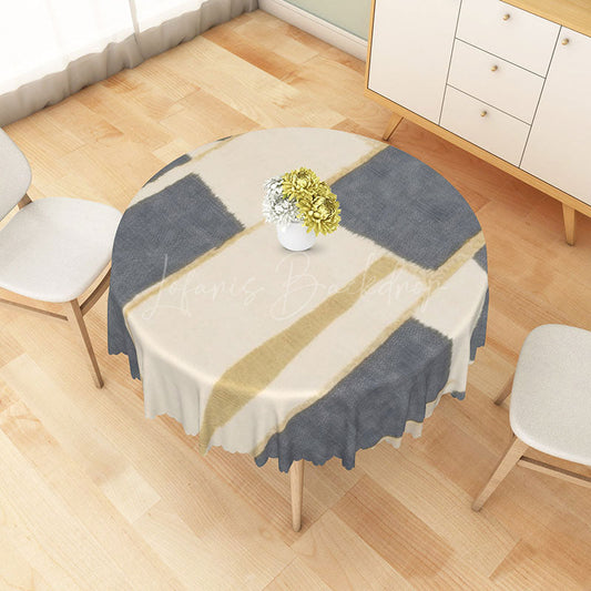 Lofaris Modern Patchwork Round Tablecloth in White Gray and Yellow for Contemporary Kitchen Decor