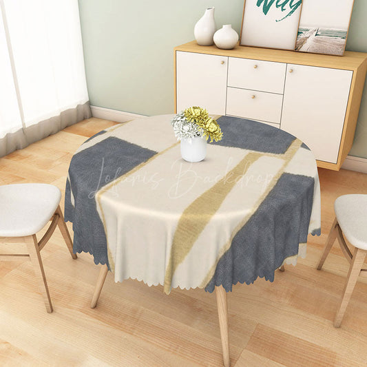 Lofaris Modern Patchwork Round Tablecloth in White Gray and Yellow for Contemporary Kitchen Decor