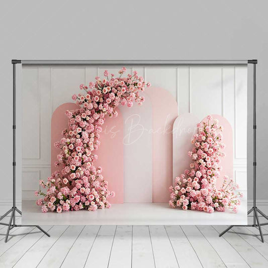 Lofaris Modern Pink Arch Panels Photography Backdrop Romantic Rose Flower Garland Minimalist Bridal Shower Photo Prop