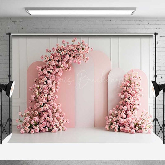 Lofaris Modern Pink Arch Panels Photography Backdrop Romantic Rose Flower Garland Minimalist Bridal Shower Photo Prop