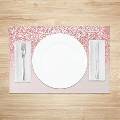 Lofaris Modern Pink on Glitter Effect Set of 4 Placemats for Glam Birthday Bachelorette and Party Decor