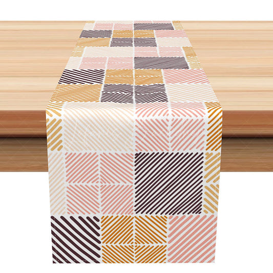 Lofaris Modern Plaid Table Runner with Repeating Grid Lines Colorful Geometric Design Simple and Fresh Kitchen Decor