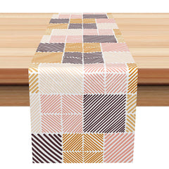 Lofaris Modern Plaid Table Runner with Repeating Grid Lines Colorful Geometric Design Simple and Fresh Kitchen Decor