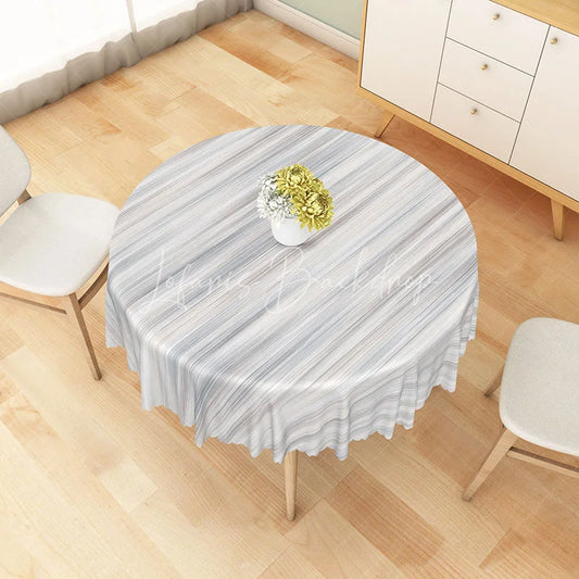 Lofaris Modern Round Tablecloth with White and Brown Diagonal Stripes for Contemporary Farmhouse Kitchen Decor