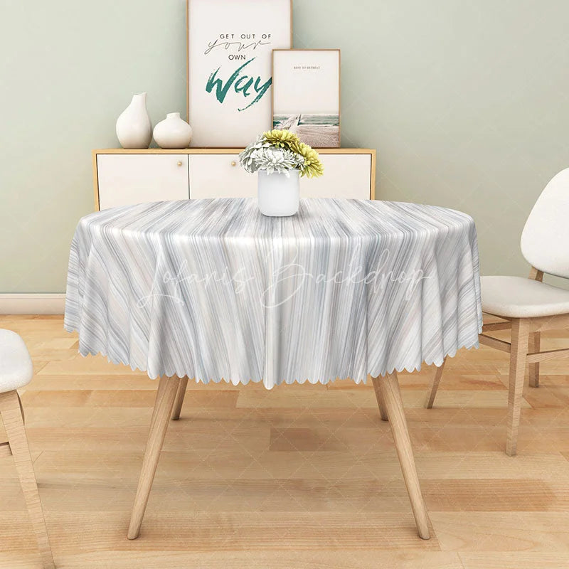 Lofaris Modern Round Tablecloth with White and Brown Diagonal Stripes for Contemporary Farmhouse Kitchen Decor