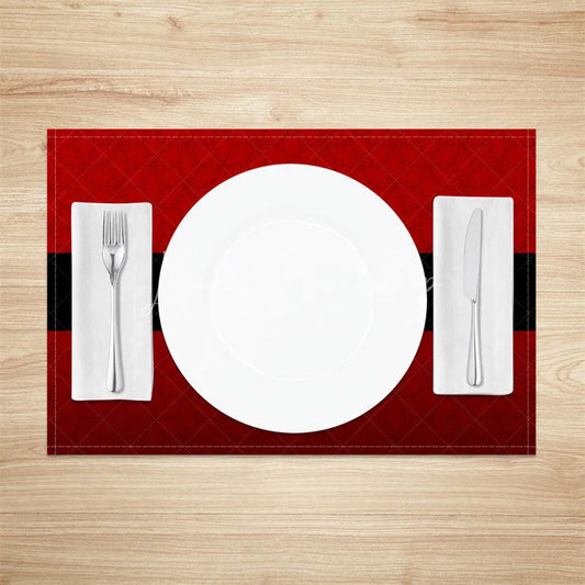 Lofaris Modern Santa Belt Set of 4 Placemats Minimalist Red and Black Christmas Holiday Table Mats Decor