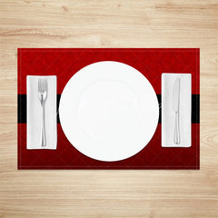 Lofaris Modern Santa Belt Set of 4 Placemats Minimalist Red and Black Christmas Holiday Table Mats Decor