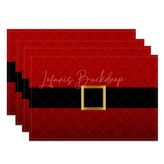 Lofaris Modern Santa Belt Set of 4 Placemats Minimalist Red and Black Christmas Holiday Table Mats Decor