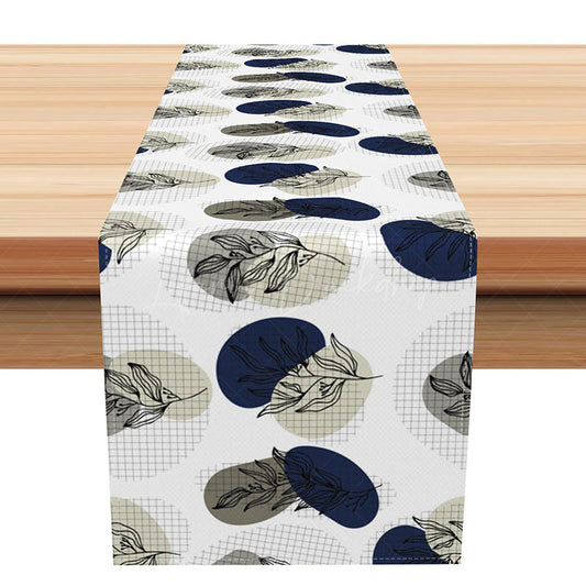 Lofaris Modern Spring Table Runner with Green and Navy Plant Leaves Botanical Kitchen Decor for Holiday Dinners