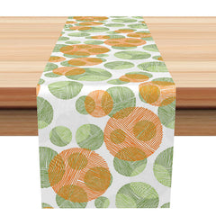 Lofaris Modern Spring Table Runner with Green and Orange Pattern Abstract Kitchen Decor for Holiday Dining