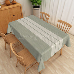 Lofaris Modern Stripe Rectangle Tablecloth in Light Green and Beige for Neutral Contemporary Kitchen Decor