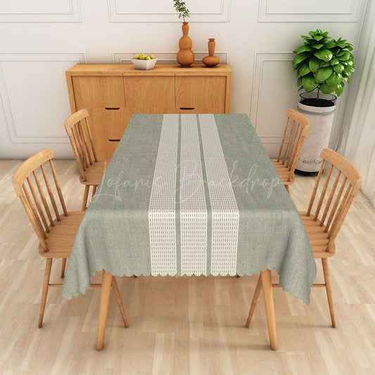Lofaris Modern Stripe Rectangle Tablecloth in Light Green and Beige for Neutral Contemporary Kitchen Decor
